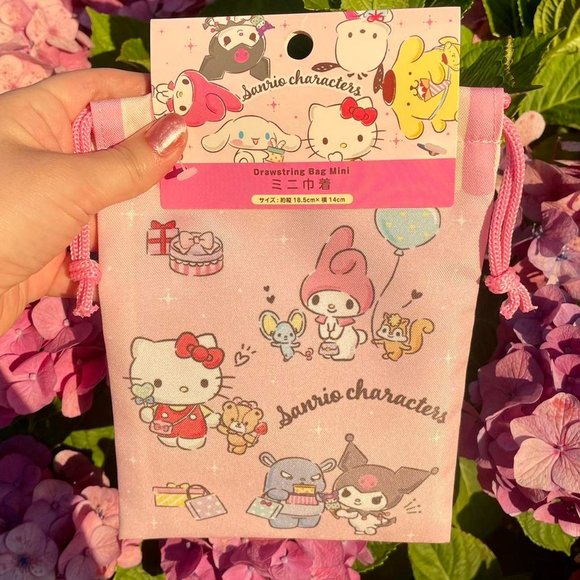 Sanrio Characters Pink Small Drawstring Bag - Picture 1 of 4